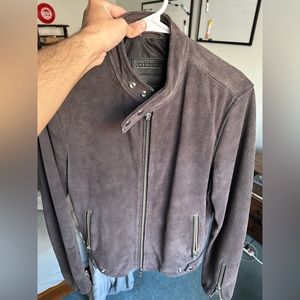 ALLSAINTS 100% Cow Leather jacket *PRISTINE* - Gray Roughout/Suede, very heavy